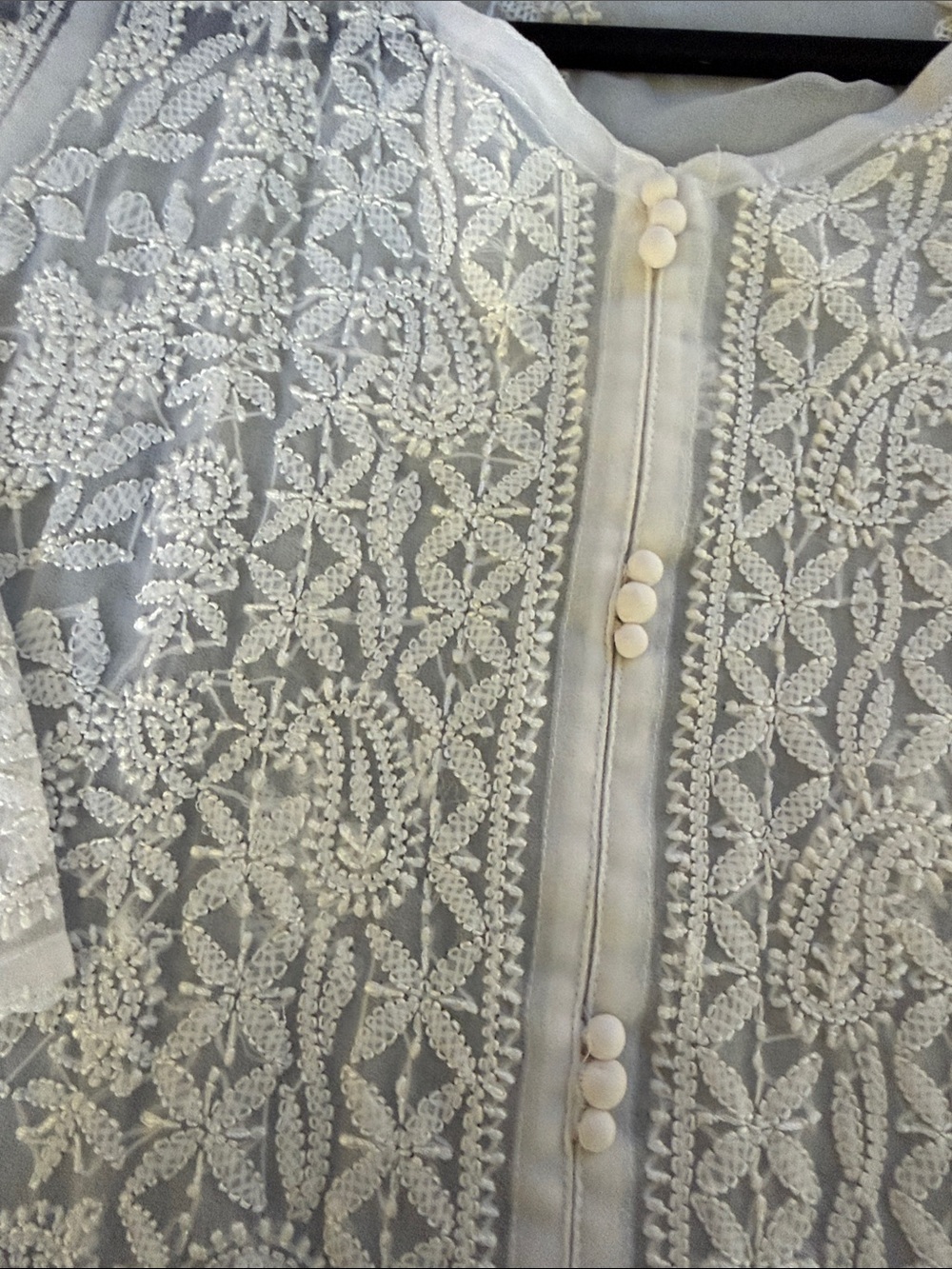 Sheer White Embroidered Button-Front Robe Cover-Up - Picture 15 of 16